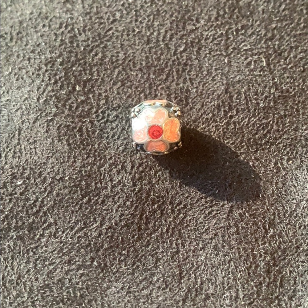Silver and Red Floral Charm Bead